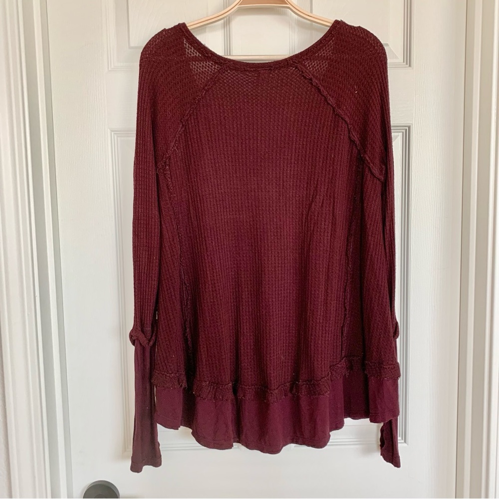 โฅ๏ธ FP Maroon Red Laguna Thermal Waffle Knit Long-Sleeve Tunic Top w/ Thumbholes - Picture 11 of 16